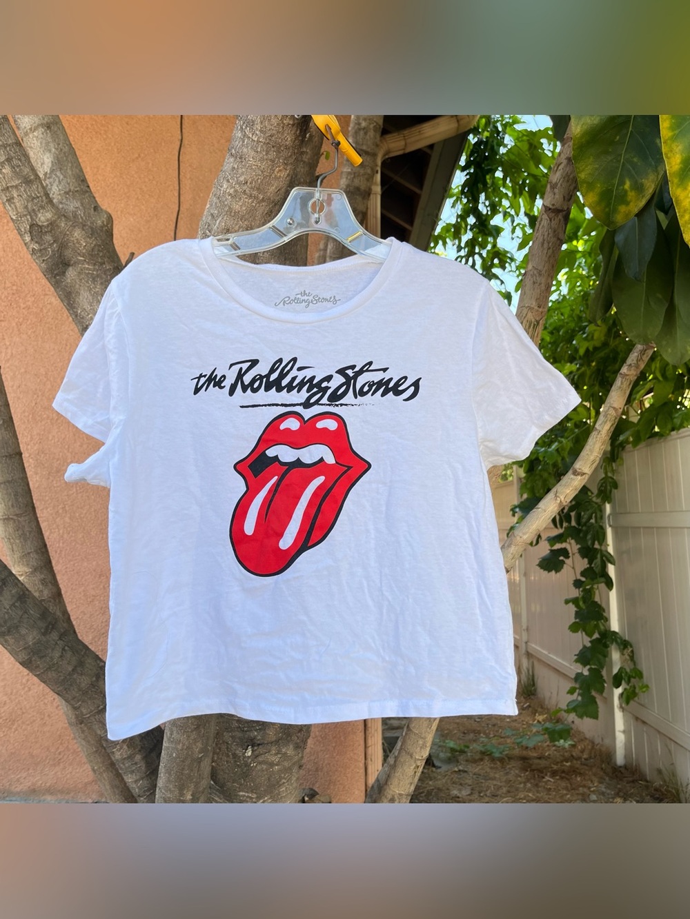 The Rolling Stones White Cropped Fitted Graphic Band Tee!